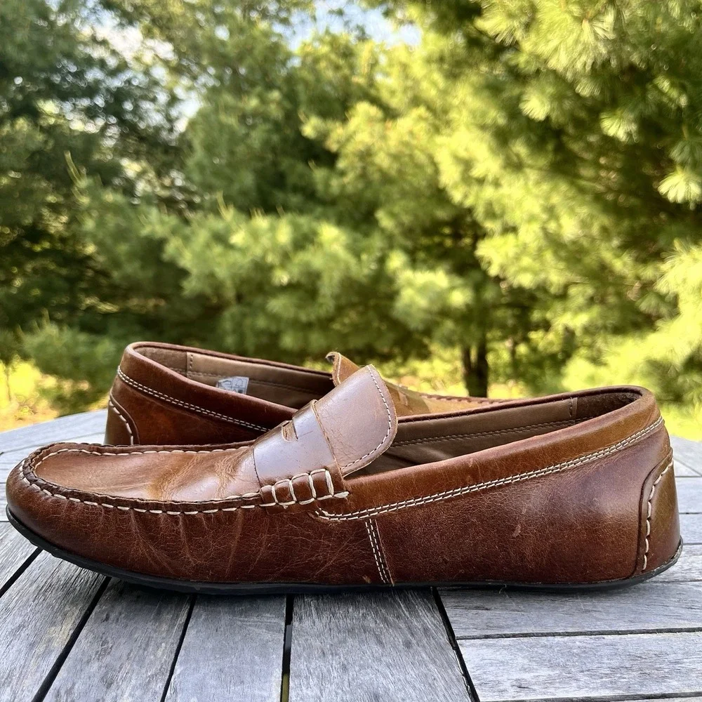 Crevo Barney Driving Mocs Mens Size 11 Brown Leather Penny Loafer Slip-on Shoe
